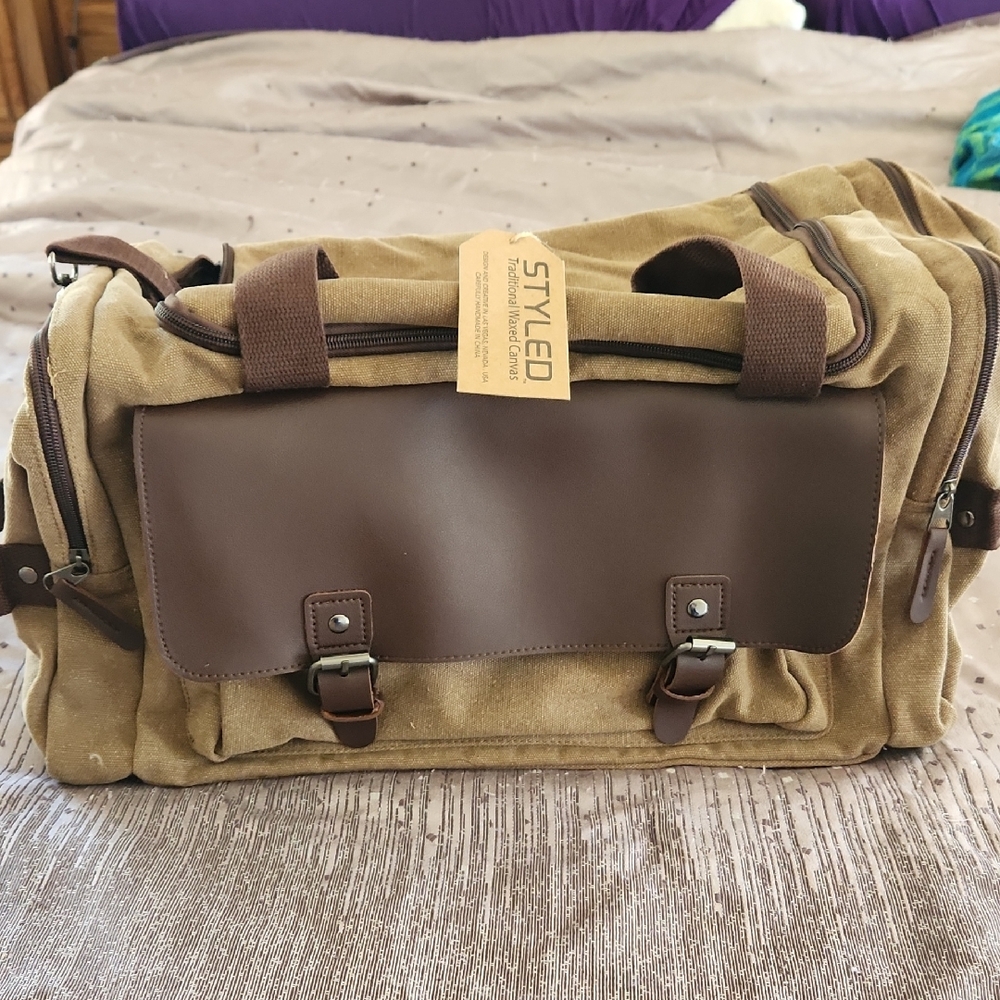 Tan and Brown Men's Bag